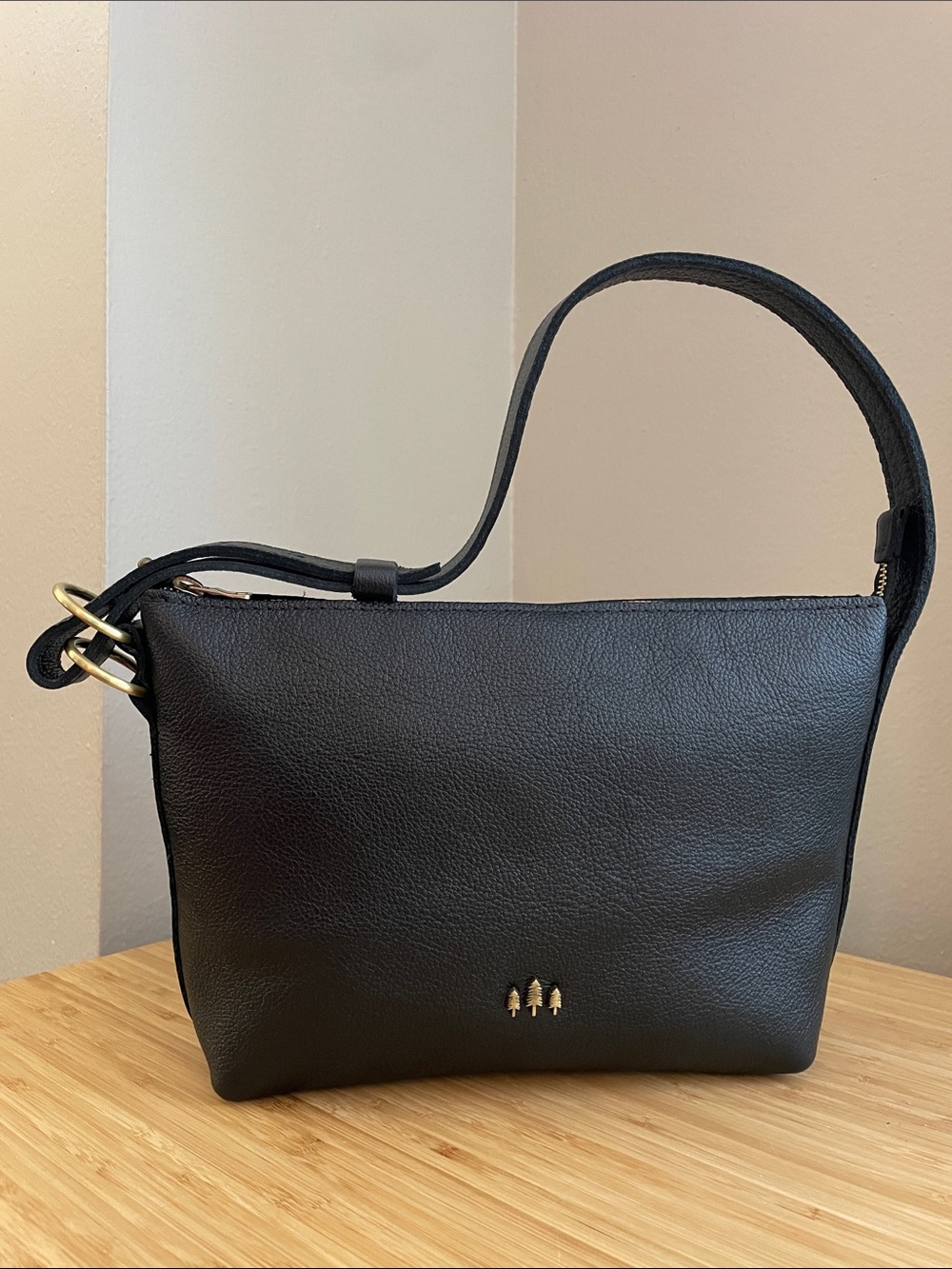Portland Leather Small Slouchy Black Leather Shoulder Bag